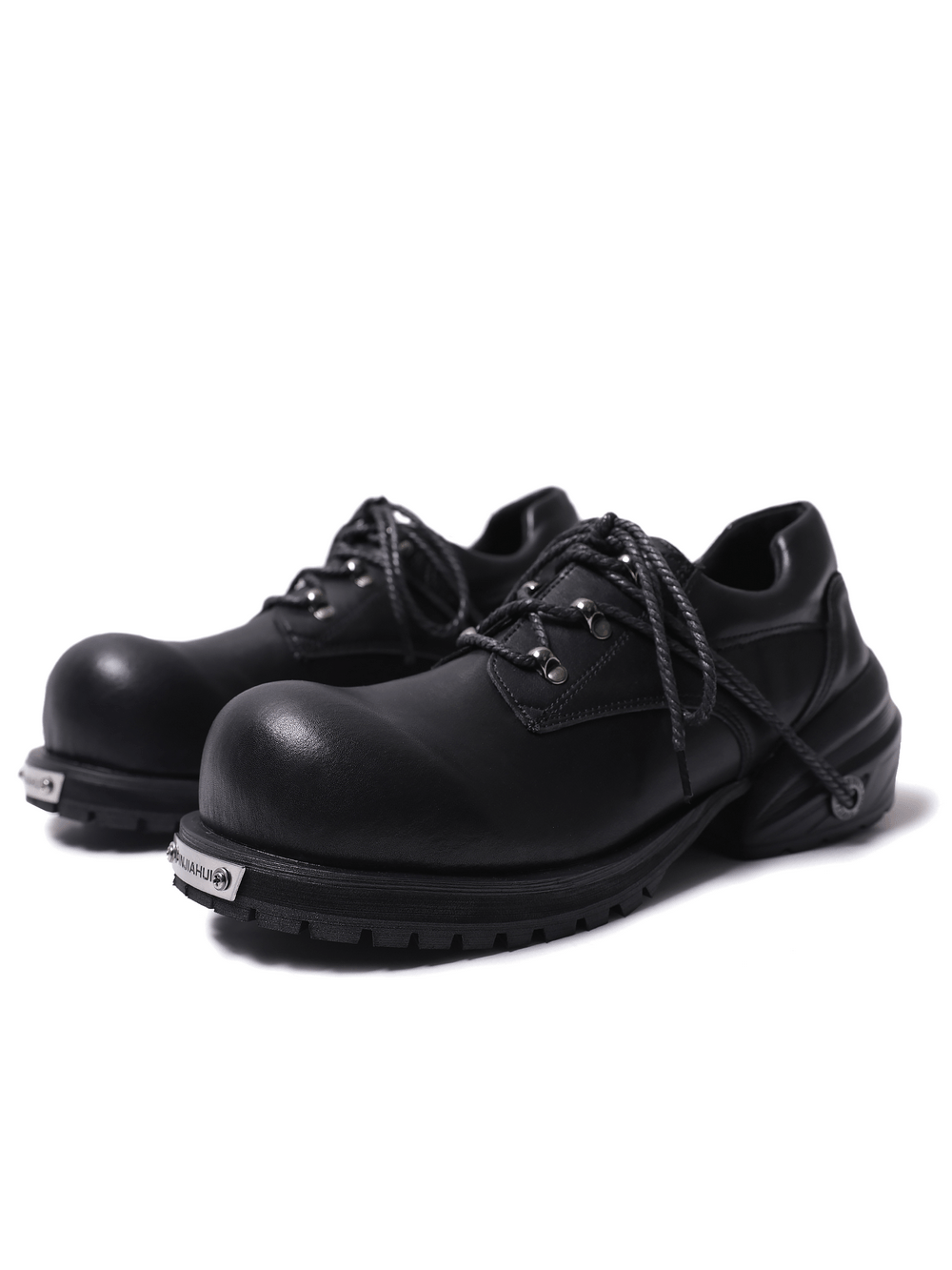 Male Black Punk Lace-Up Shoes with Chunky Platform Soles