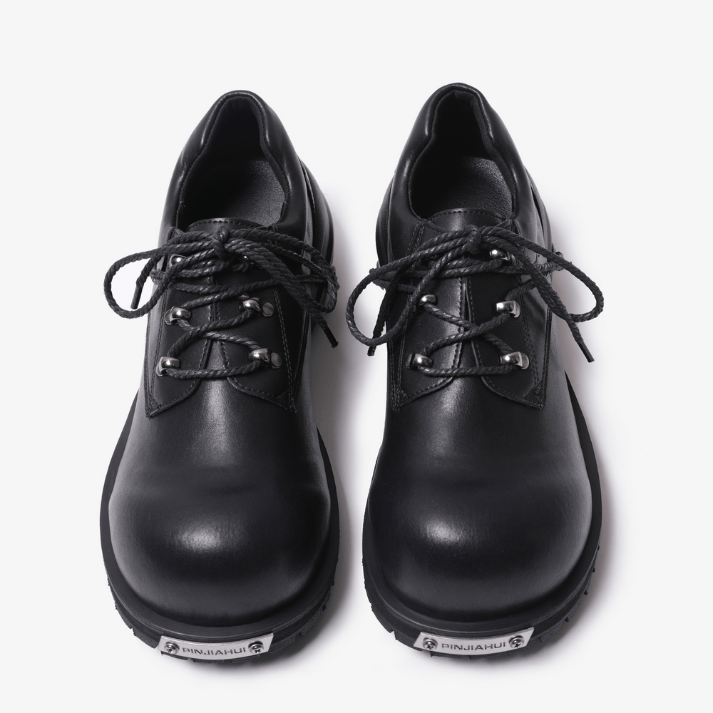 Male Black Punk Lace-Up Shoes with Chunky Platform Soles