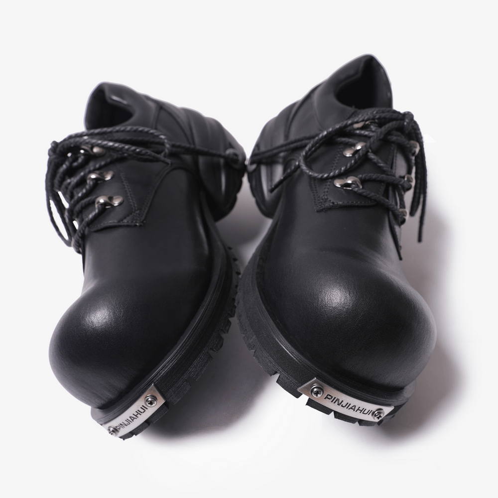 Male Black Punk Lace-Up Shoes with Chunky Platform Soles