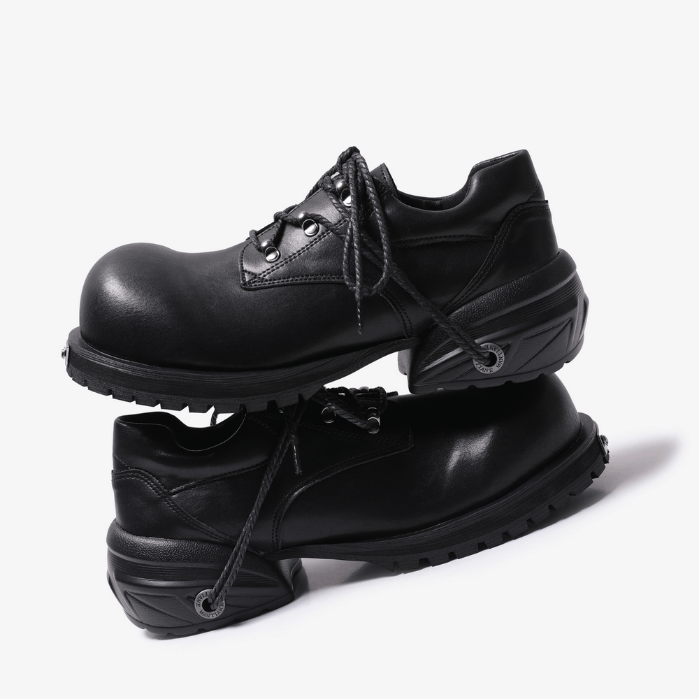 Male Black Punk Lace-Up Shoes with Chunky Platform Soles