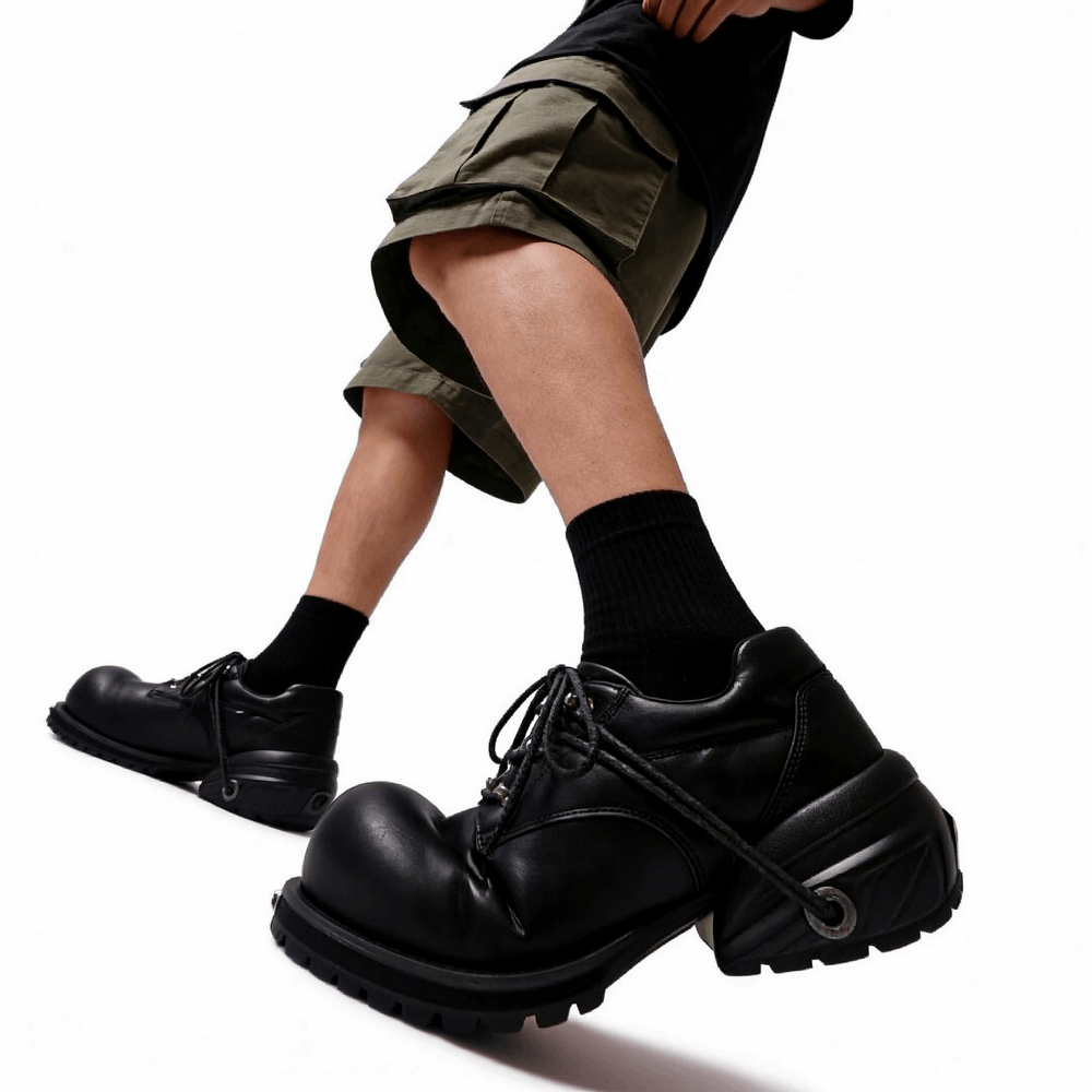Male Black Punk Lace-Up Shoes with Chunky Platform Soles