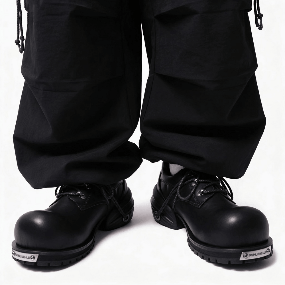 Male Black Punk Lace-Up Shoes with Chunky Platform Soles