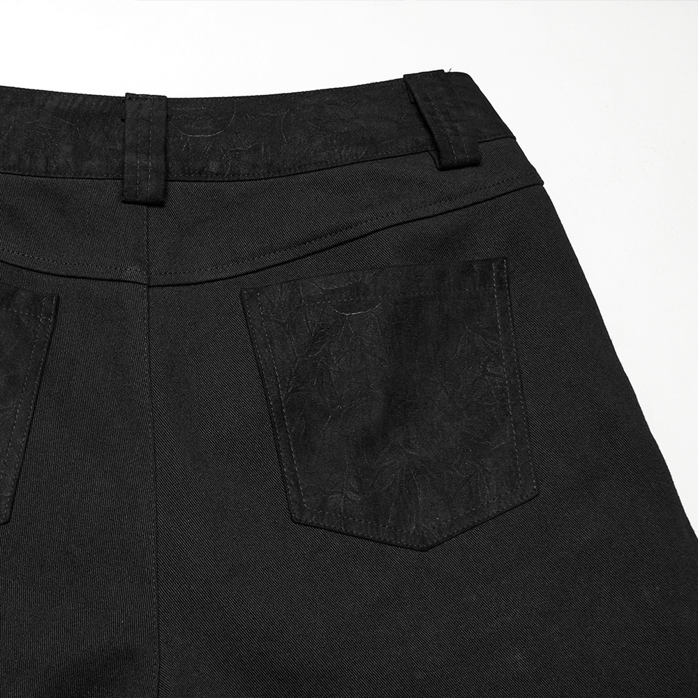 Male Black Punk Pants with Eyelets and Mesh Panels