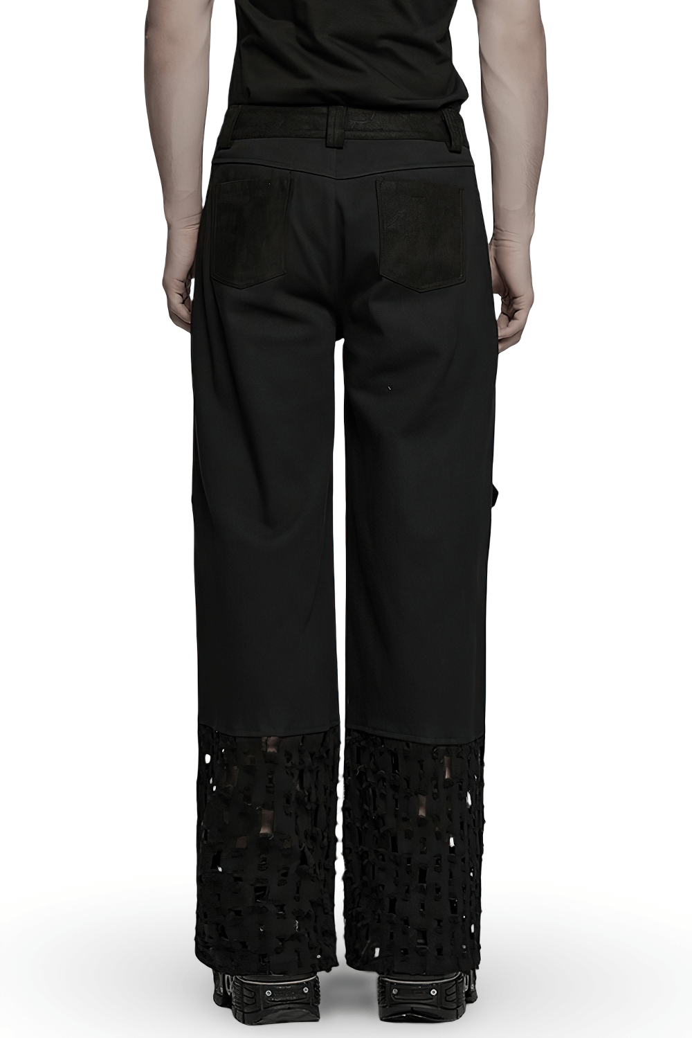 Male Black Punk Pants with Eyelets and Mesh Panels