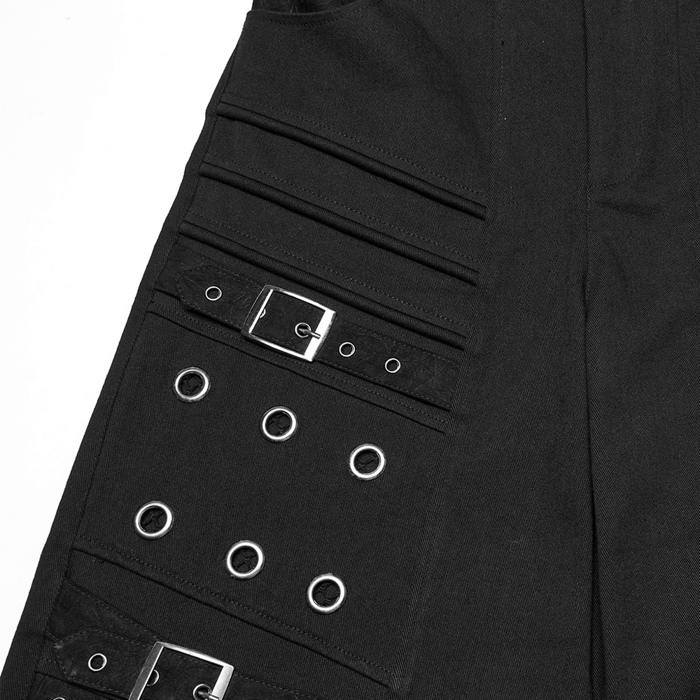 Male Black Punk Pants with Eyelets and Mesh Panels