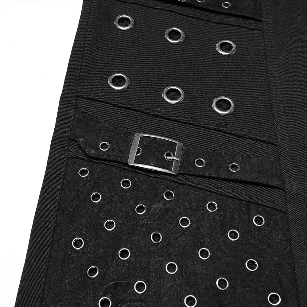 Male Black Punk Pants with Eyelets and Mesh Panels