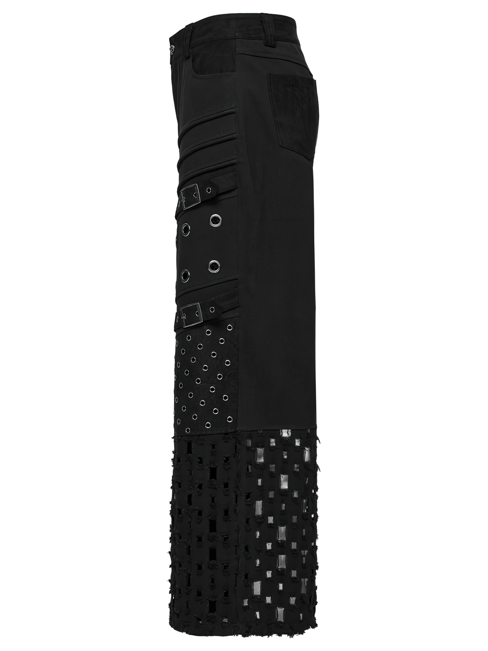 Male Black Punk Pants with Eyelets and Mesh Panels