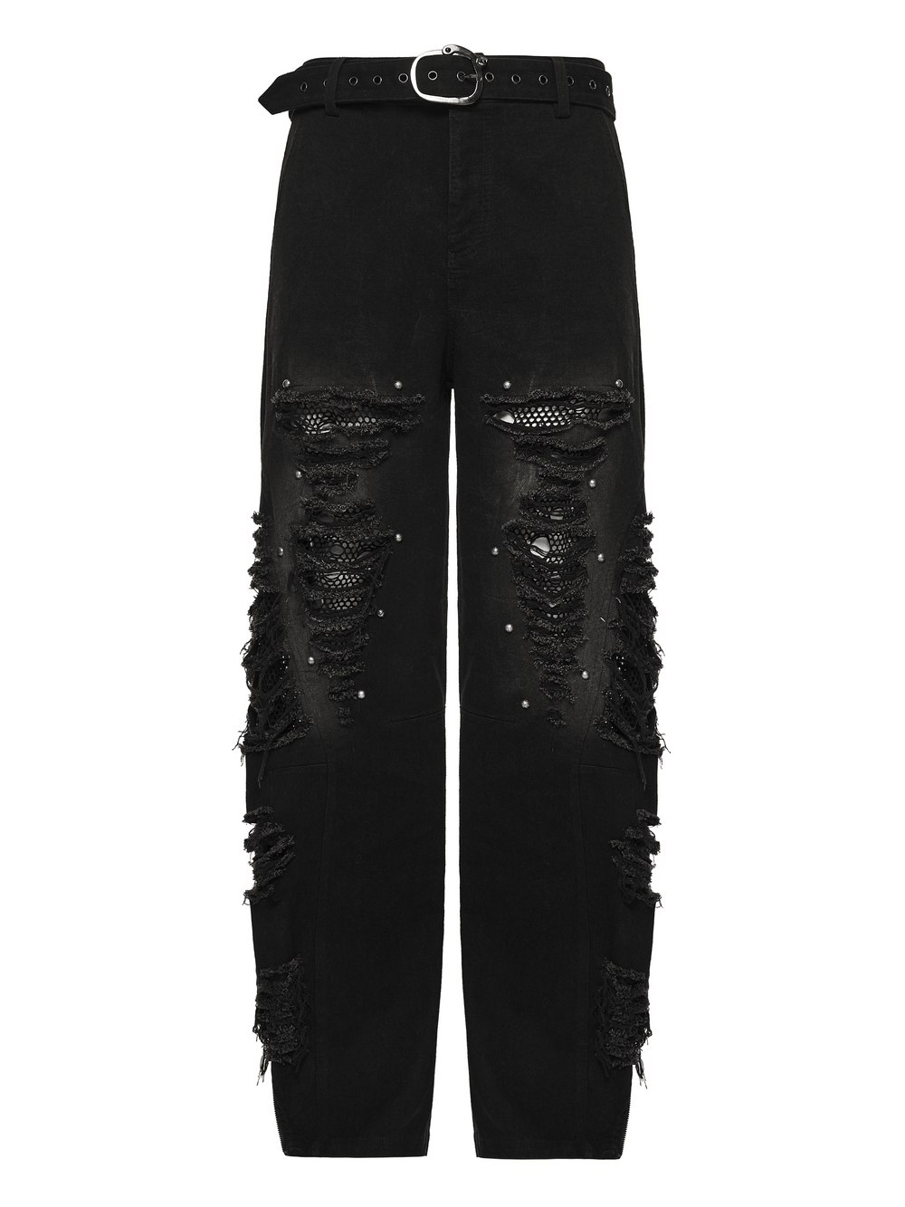 Male Bold Punk Distressed Denim Pants with Studded Rips