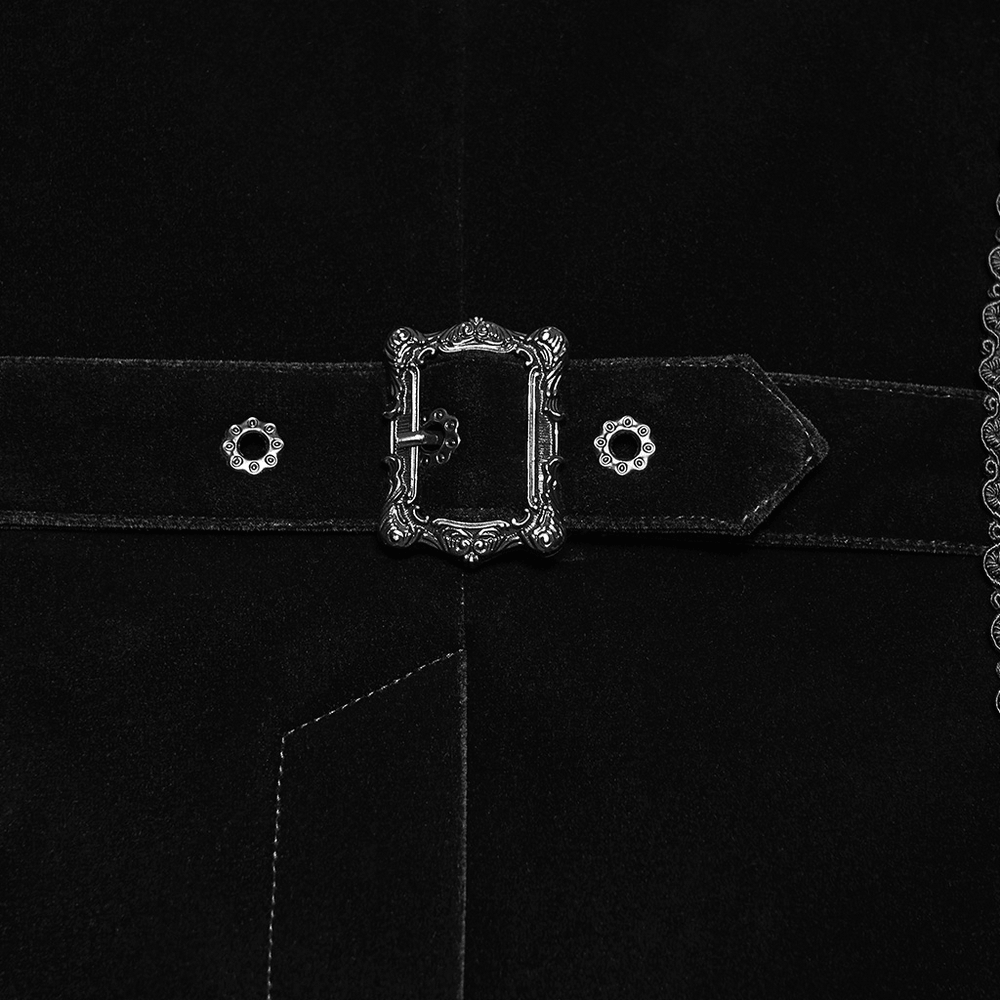 Male Gothic Black Velvet Embroidered Waistcoat with Brooch