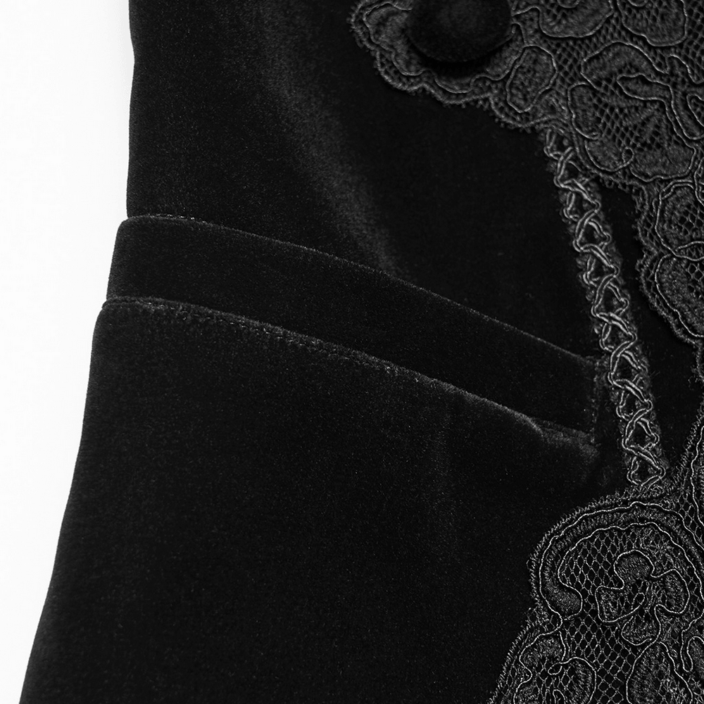 Male Gothic Black Velvet Embroidered Waistcoat with Brooch