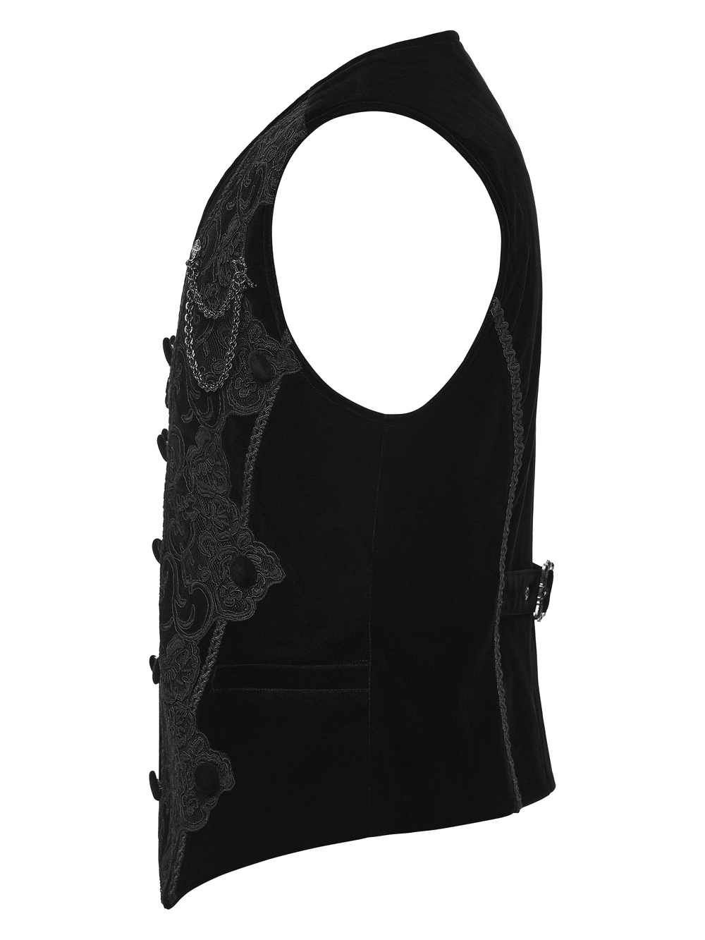 Male Gothic Black Velvet Embroidered Waistcoat with Brooch
