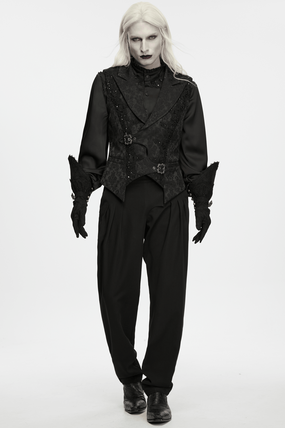 Male Jacquard Waistcoat with Ornate Buckle Fastening