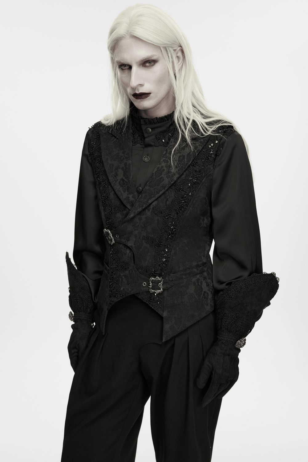 Male Jacquard Waistcoat with Ornate Buckle Fastening