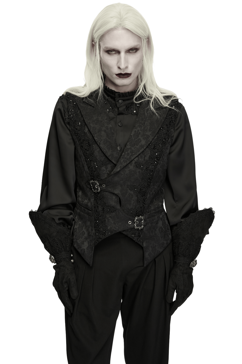 Male Jacquard Waistcoat with Ornate Buckle Fastening