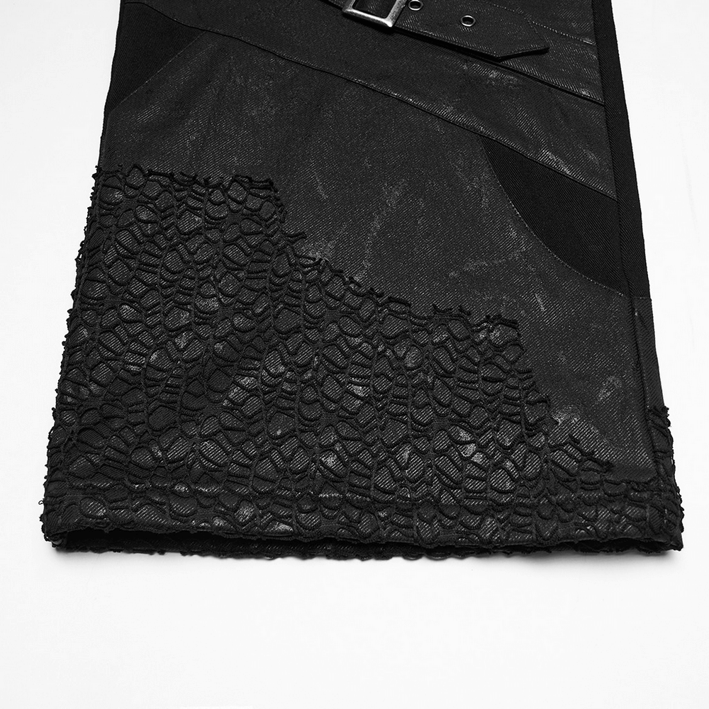 Male Punk Black Pants with Studs and Buckle Straps