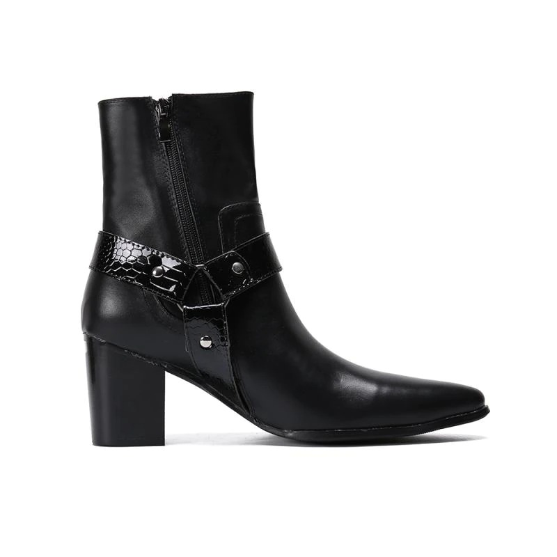 US SALE of Real Leather Ankle Boots / Fashion High Heels Pointed Toe Zip Short Footwear