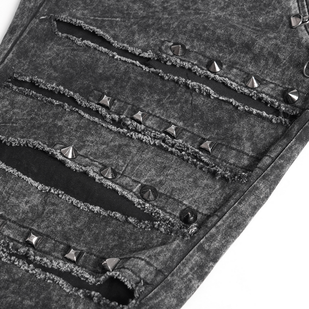 Male Ripped Legs Pants with Chain and Stud Details