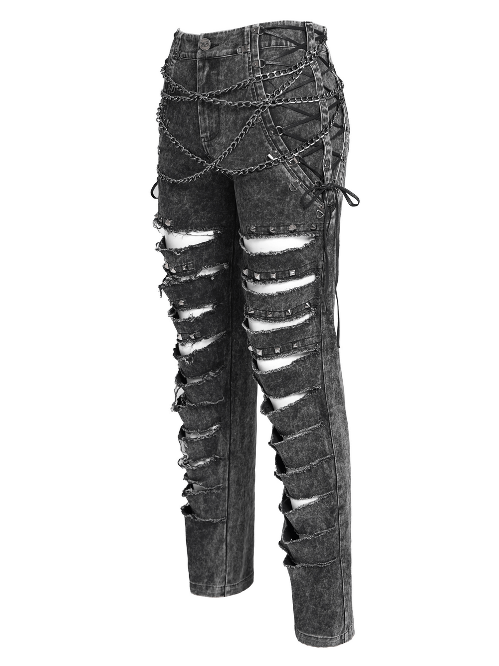 Male Ripped Legs Pants with Chain and Stud Details