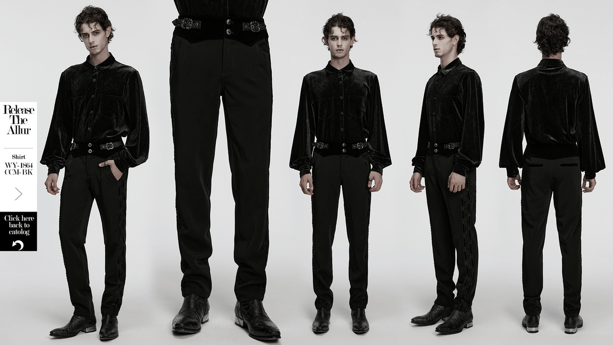 Male Velvet Trim Tailored Trousers with Lace Side Panels