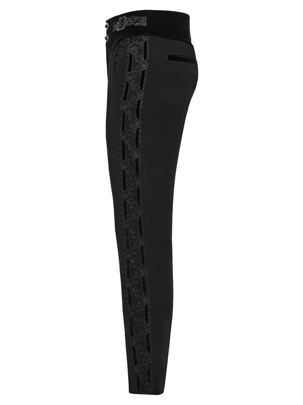 Male Velvet Trim Tailored Trousers with Lace Side Panels
