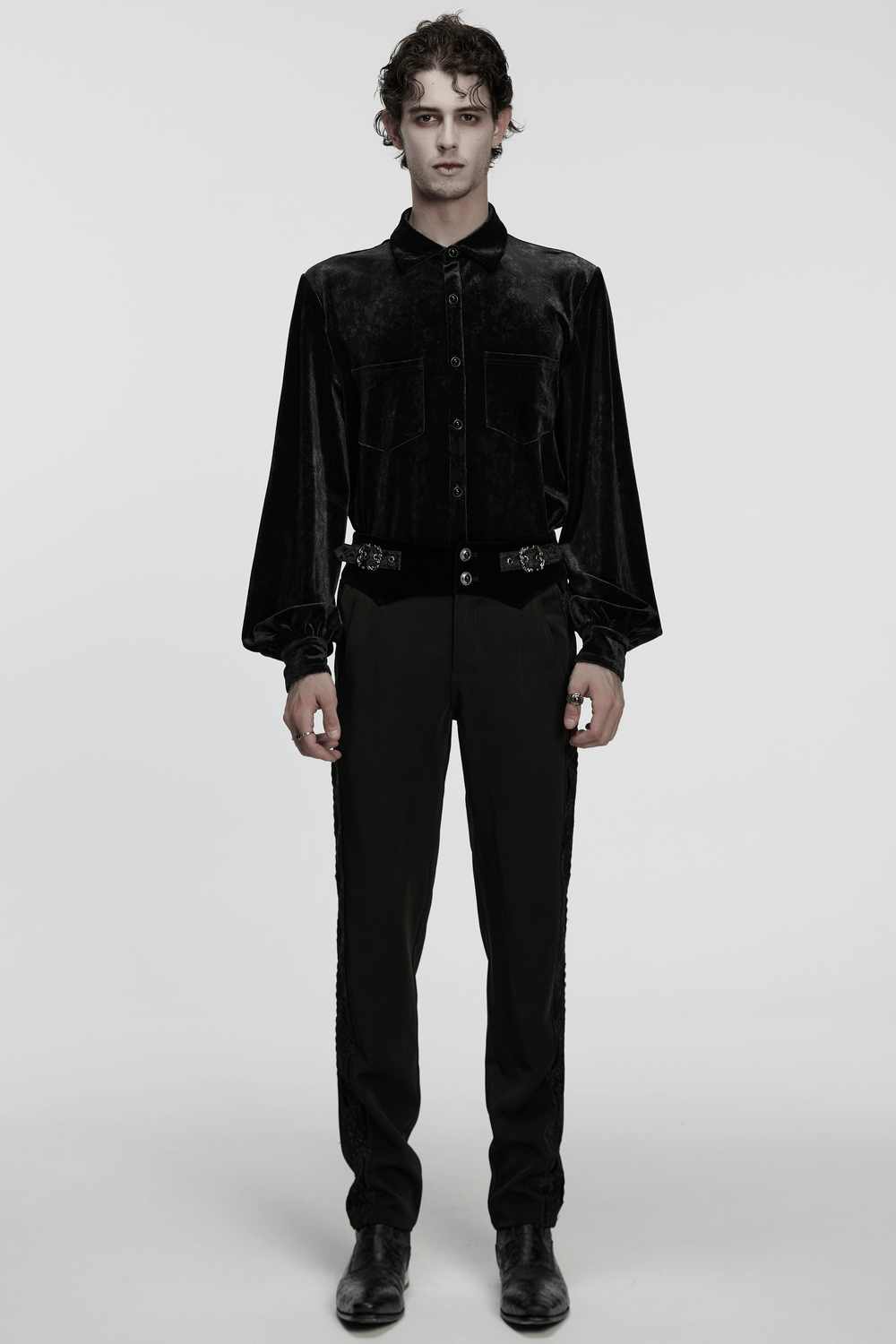 Male Velvet Trim Tailored Trousers with Lace Side Panels