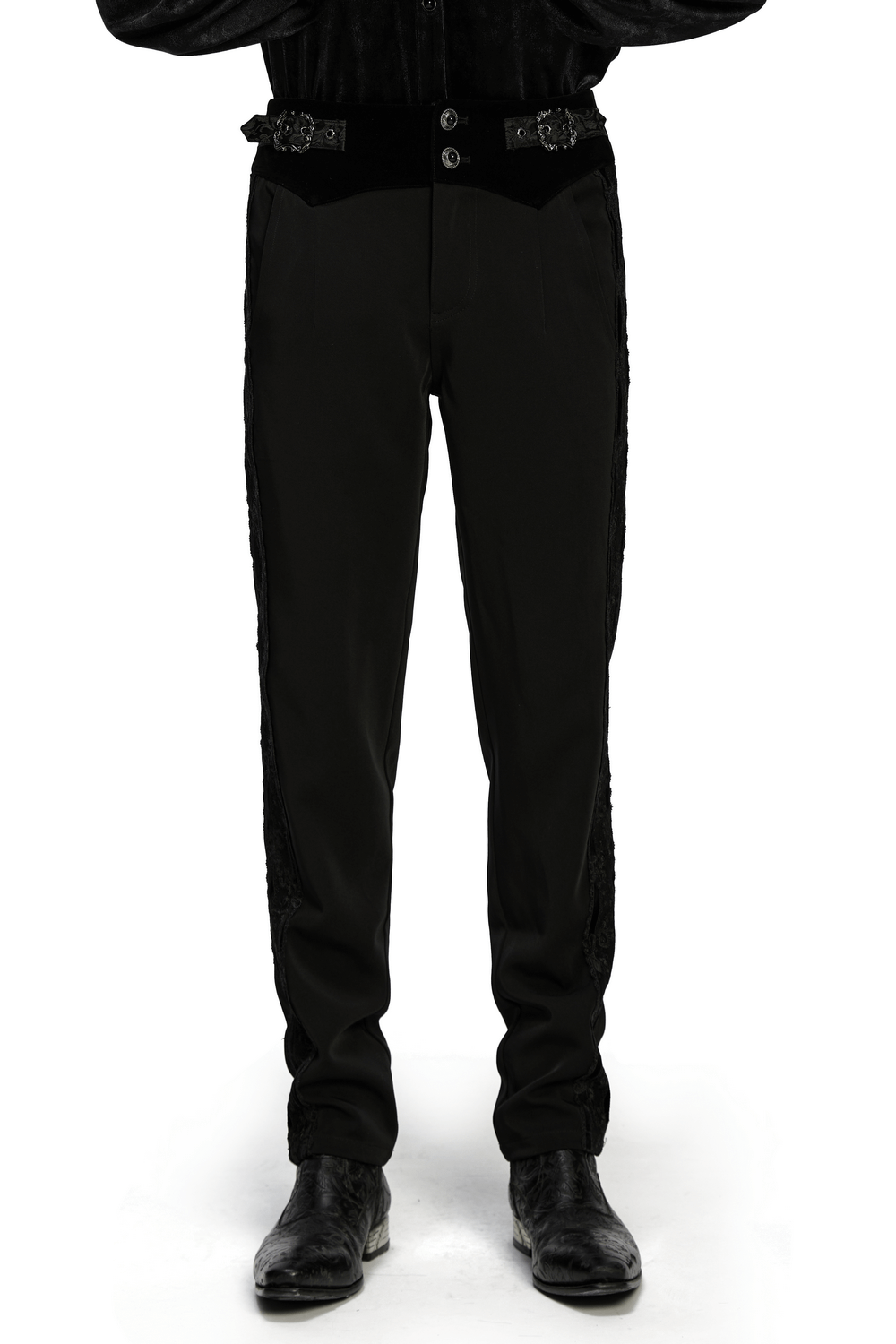 Male Velvet Trim Tailored Trousers with Lace Side Panels
