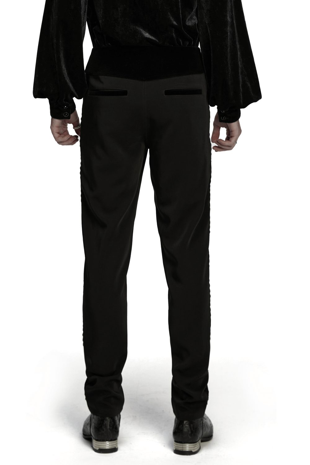 Male Velvet Trim Tailored Trousers with Lace Side Panels