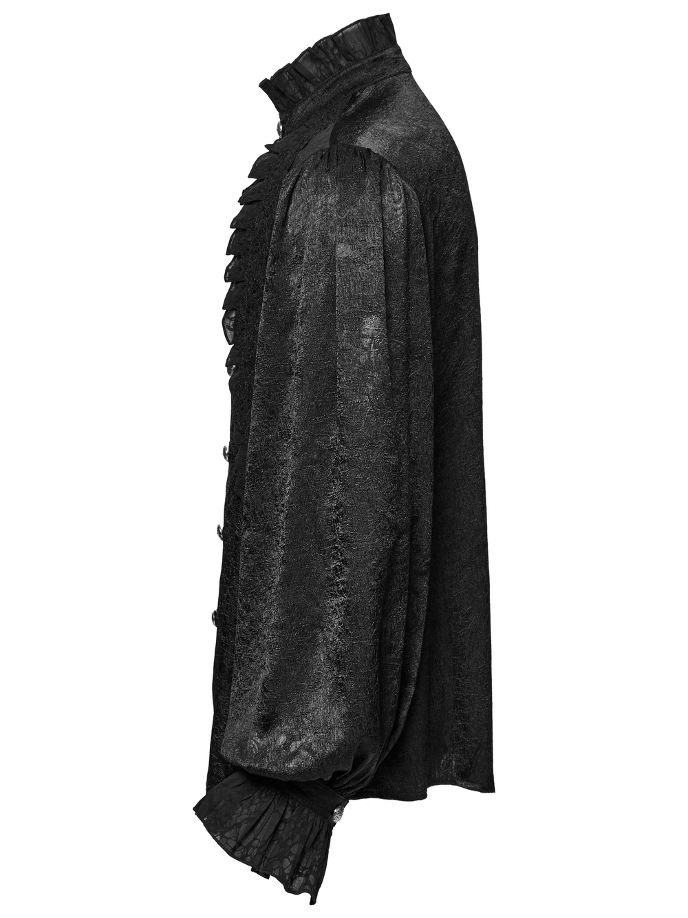 Male Victorian Black Shirt with Lace and Engraved Buttons