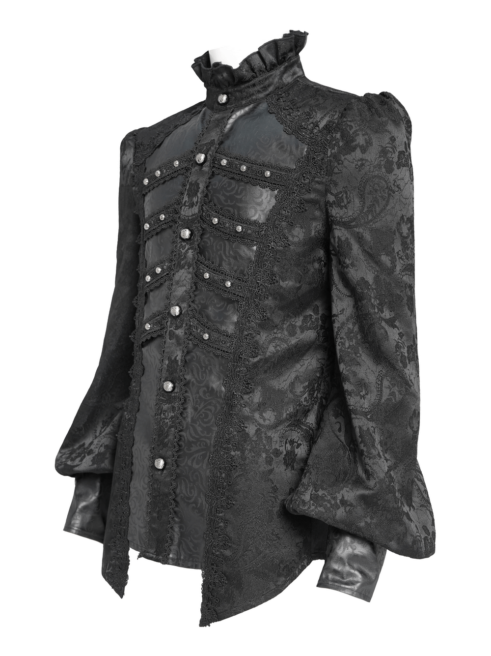 Male Victorian Shirt with Brocade and Leather Trim