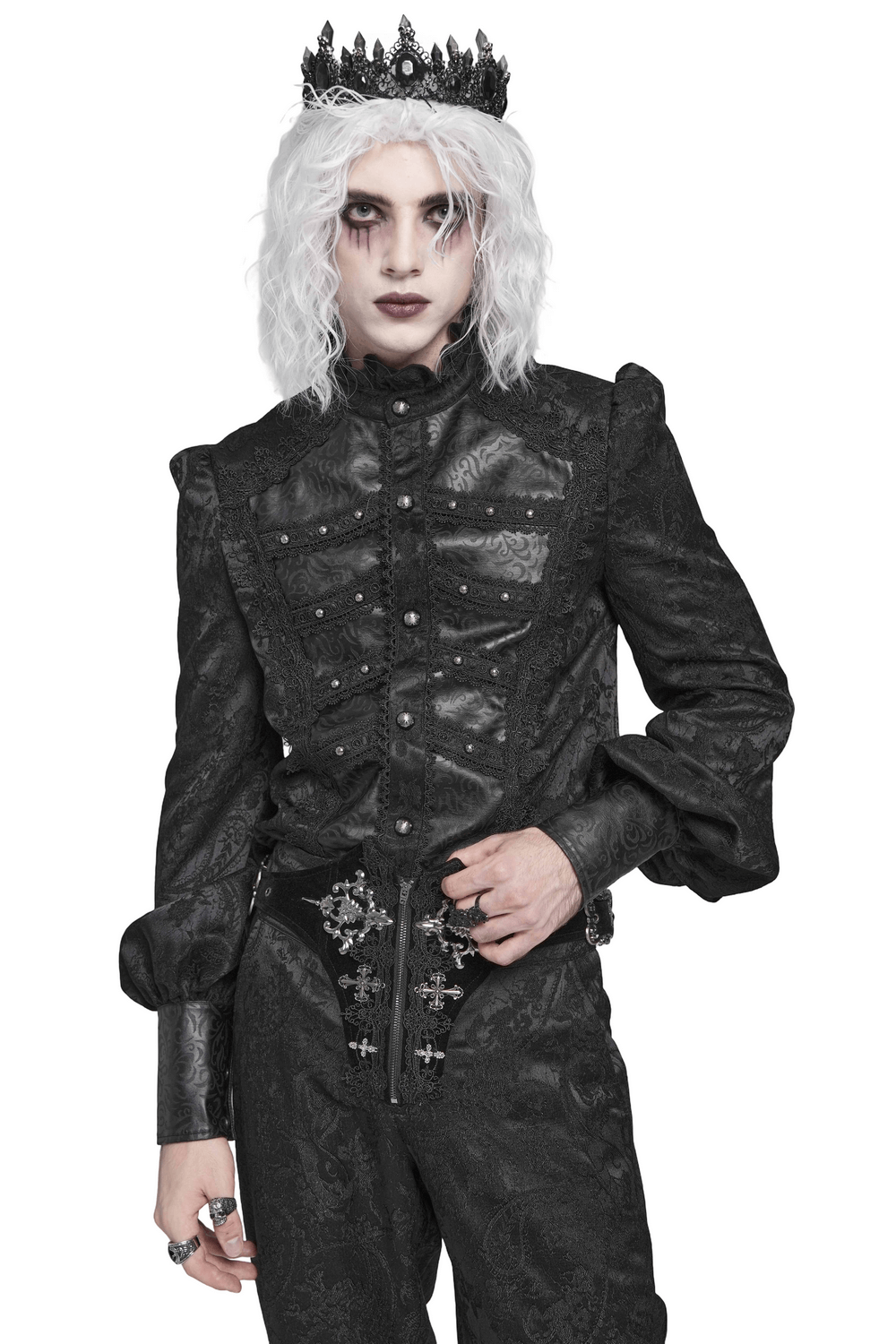 Male Victorian Shirt with Brocade and Leather Trim