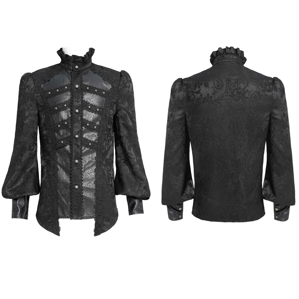Male Victorian Shirt with Brocade and Leather Trim