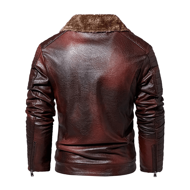 US SALE of Fur Collar Thicken Leather Jacket / Pockets Zipper Warm Jackets