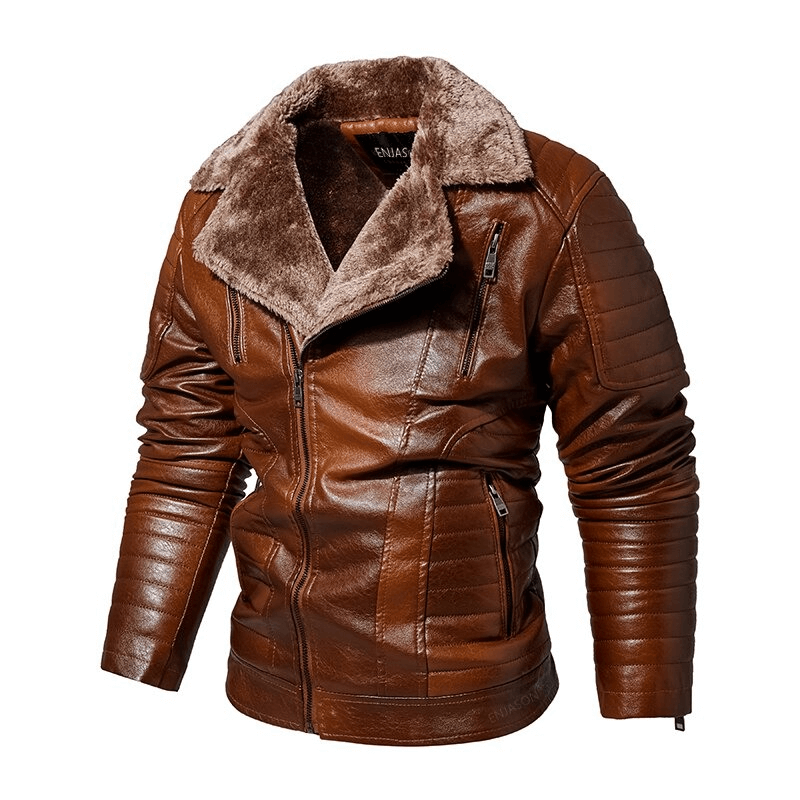 US SALE of Fur Collar Thicken Leather Jacket / Pockets Zipper Warm Jackets