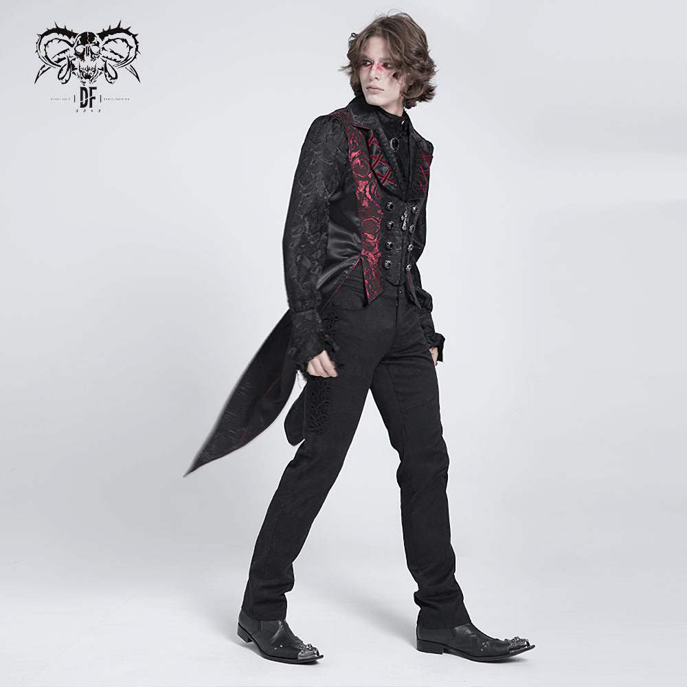 US SALE of Men's Gothic Brocade Tailcoat Vest with Cross Detail