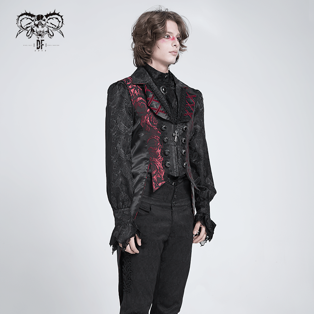 US SALE of Men's Gothic Brocade Tailcoat Vest with Cross Detail