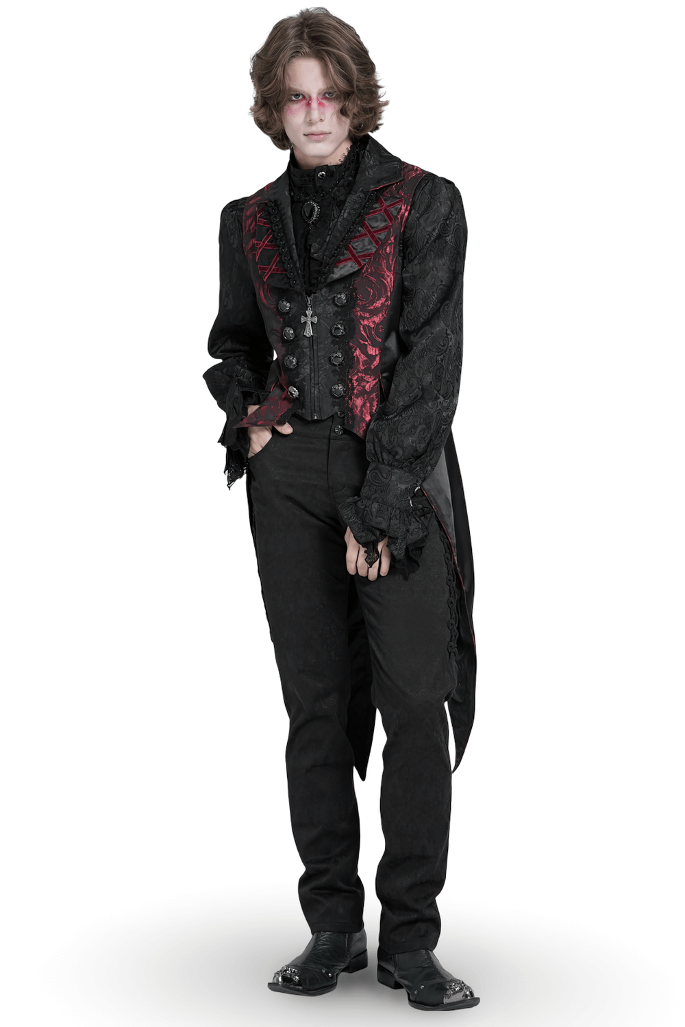 US SALE of Men's Gothic Brocade Tailcoat Vest with Cross Detail