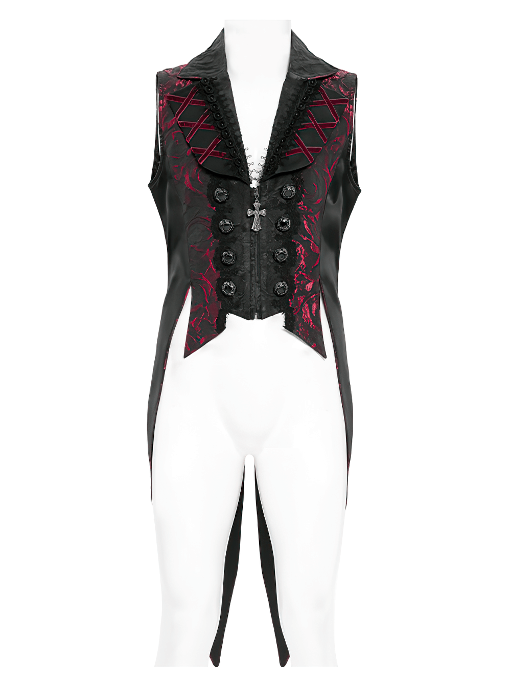 US SALE of Men's Gothic Brocade Tailcoat Vest with Cross Detail