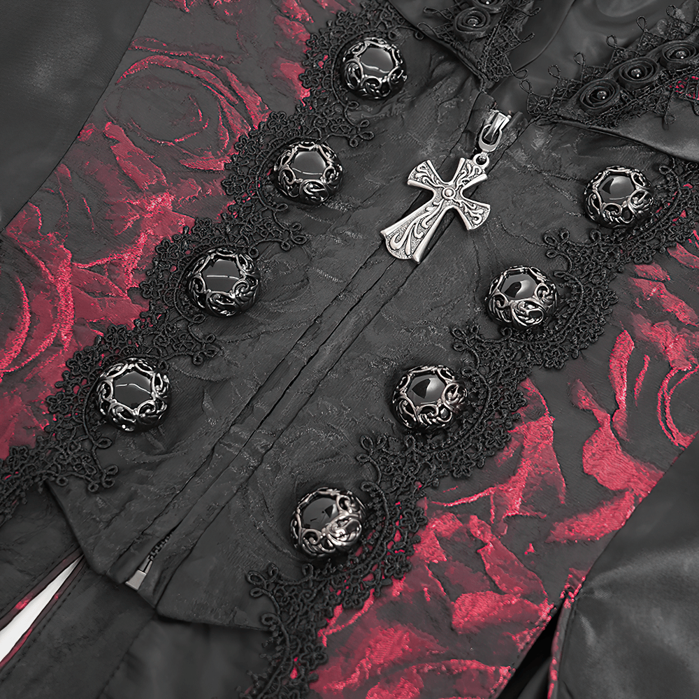 US SALE of Men's Gothic Brocade Tailcoat Vest with Cross Detail