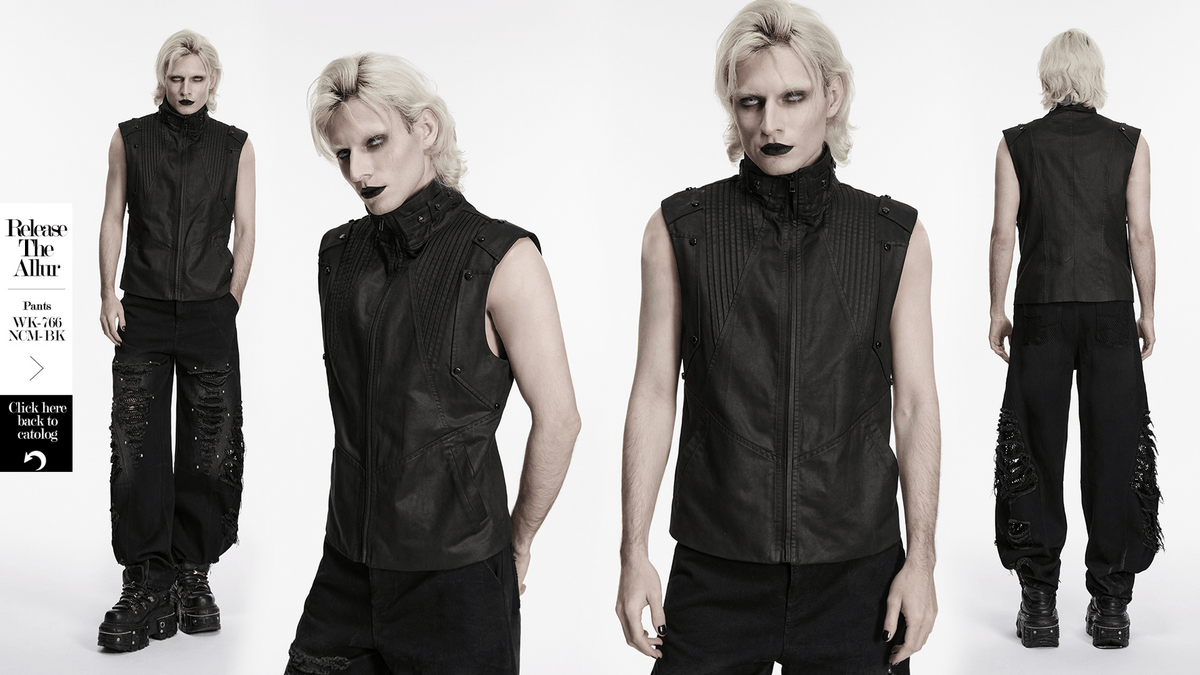 Men's Black Cyberpunk Sleeveless Stand Collar Vest