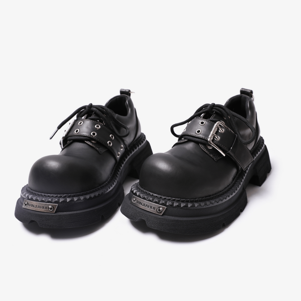 Men's Black Gothic Buckle Platform Derby Shoes