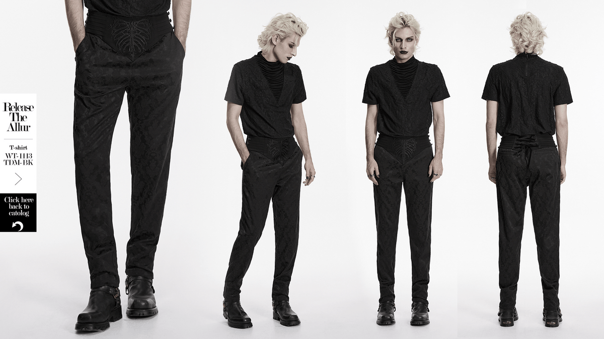 Men's Black Gothic Embroidered Jacquard Pants
