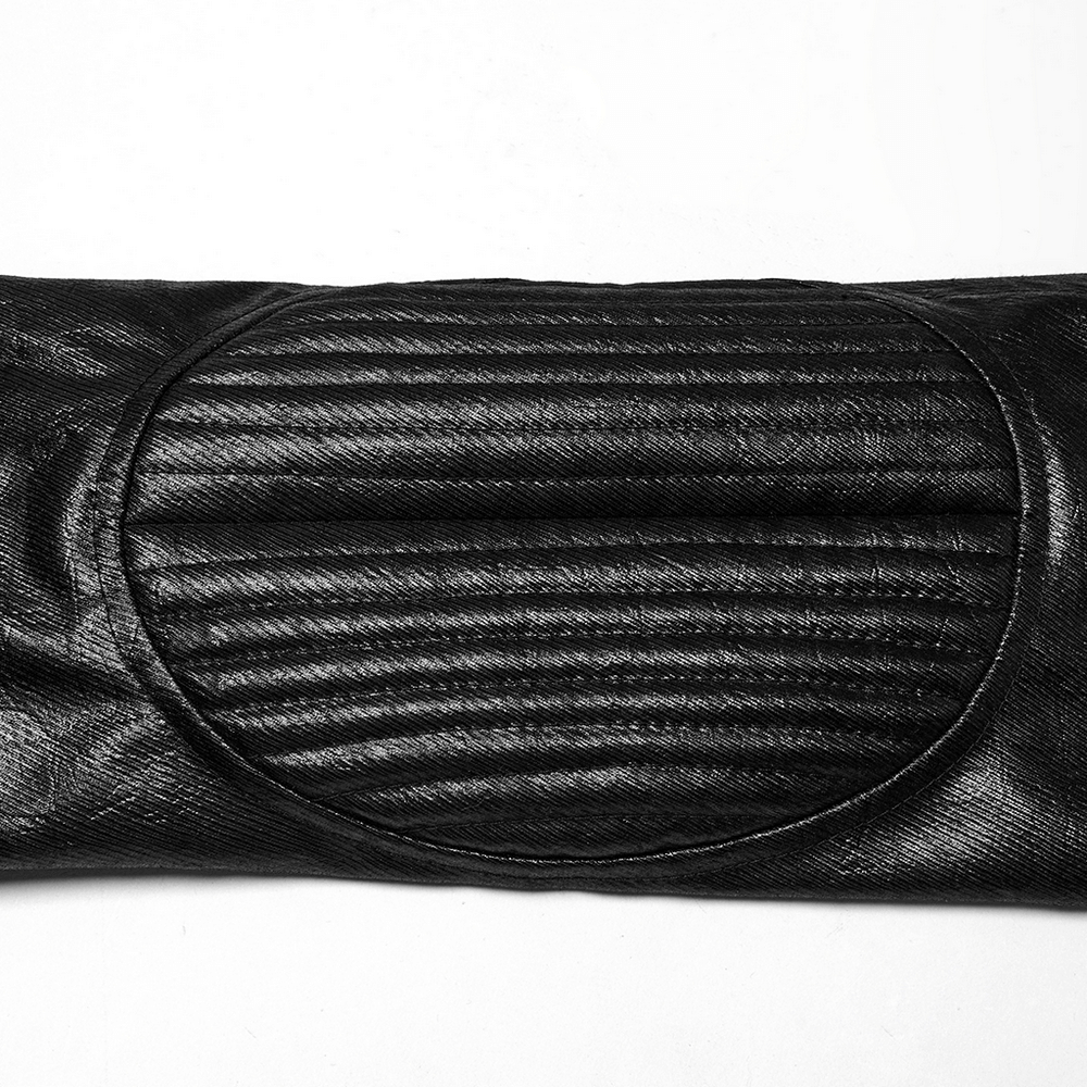 Men's Black Gothic Hooded Faux Leather Long Jacket