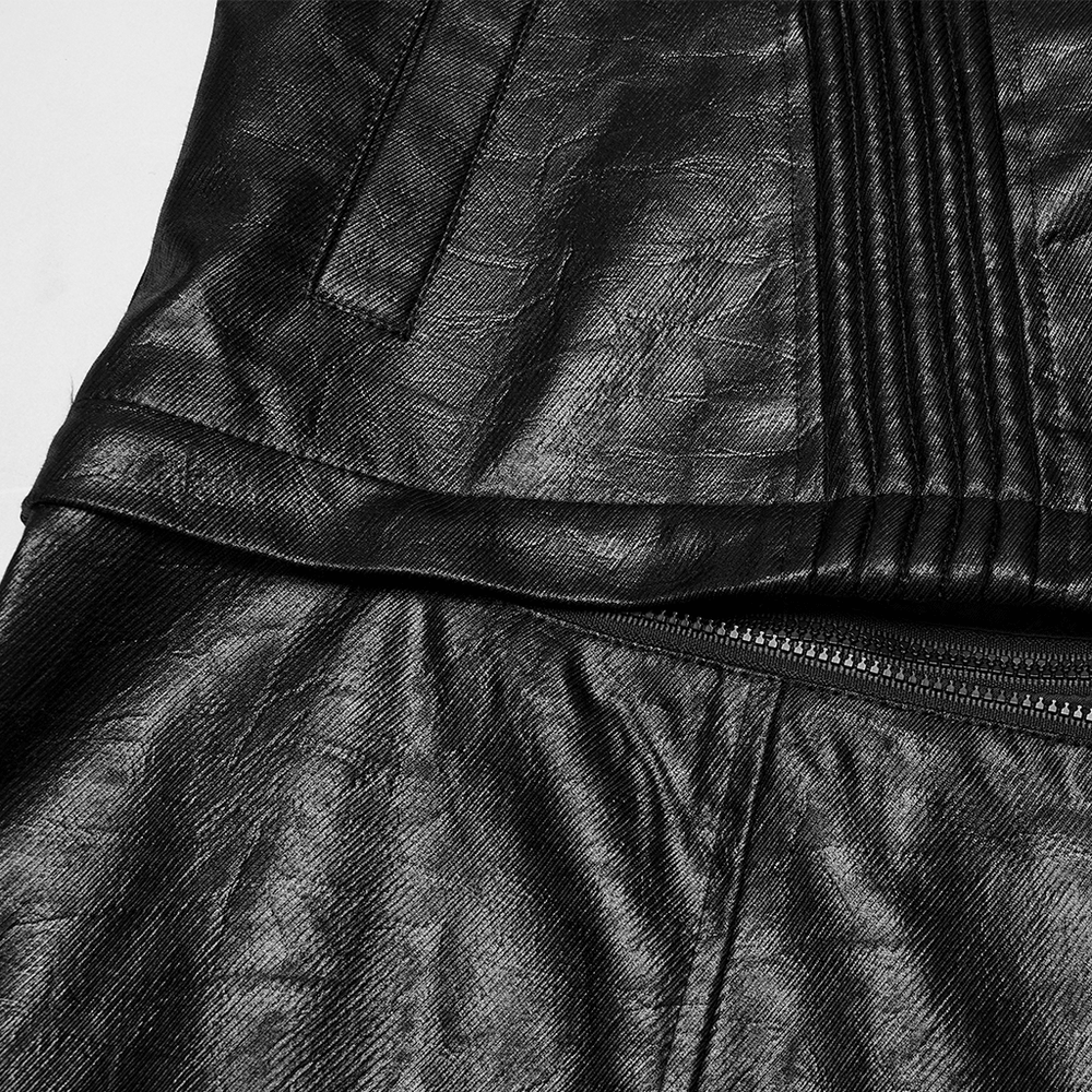 Men's Black Gothic Hooded Faux Leather Long Jacket