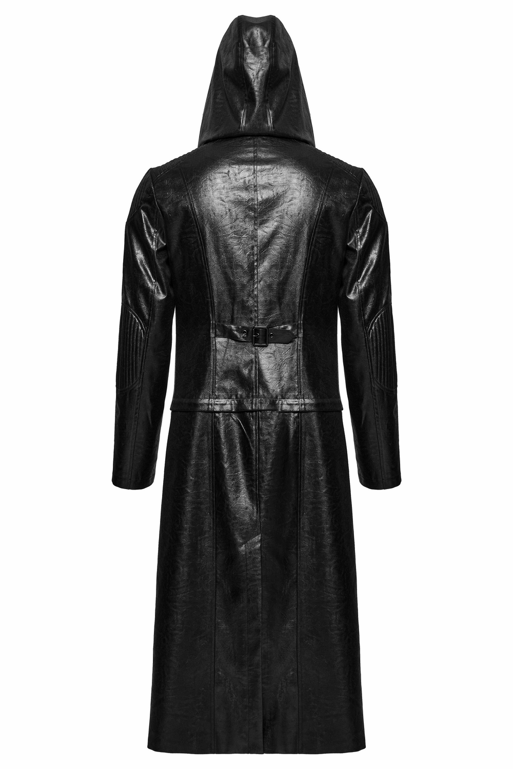 Men's Black Gothic Hooded Faux Leather Long Jacket