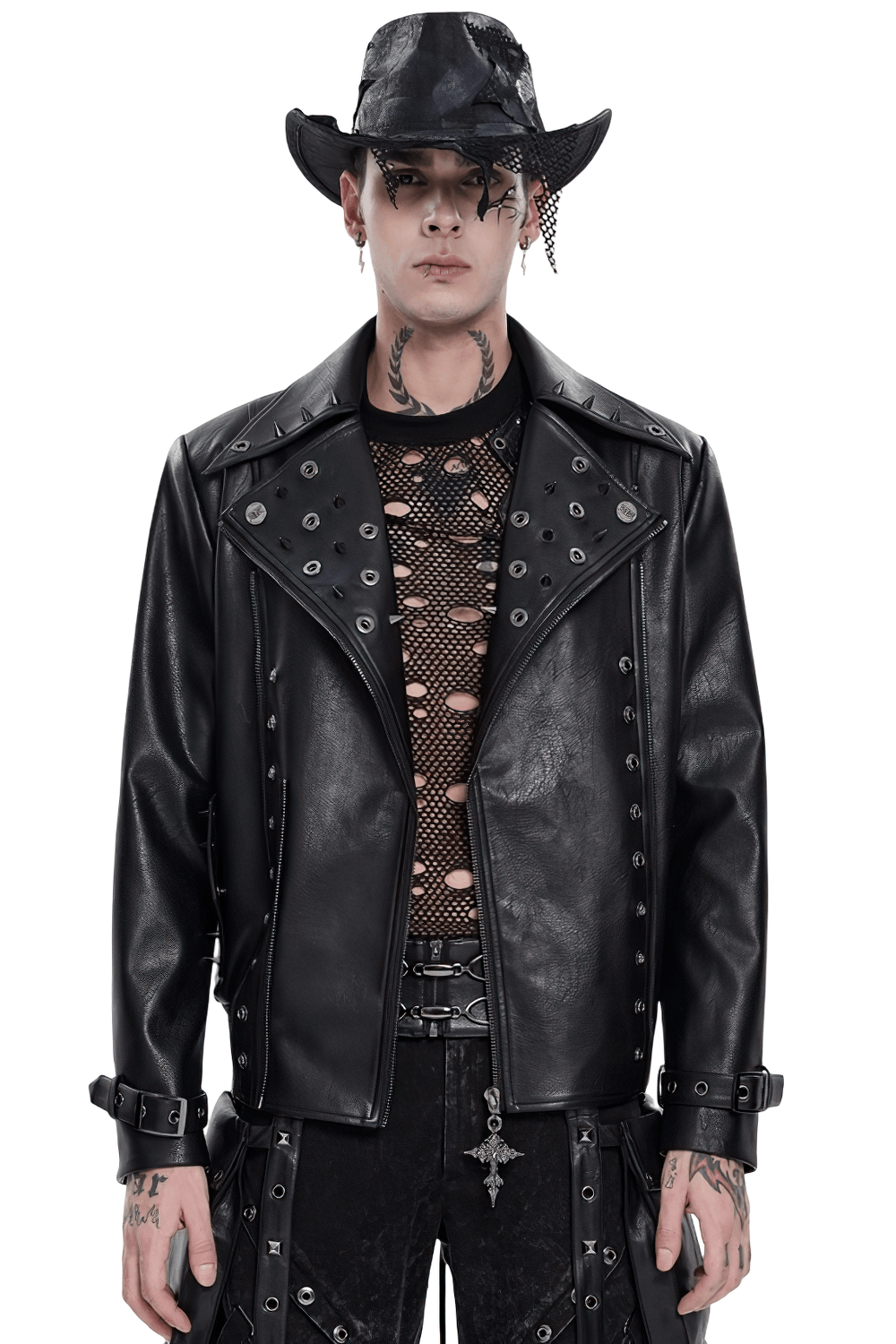 Men's Black Gothic Punk Biker Jacket with Spikes