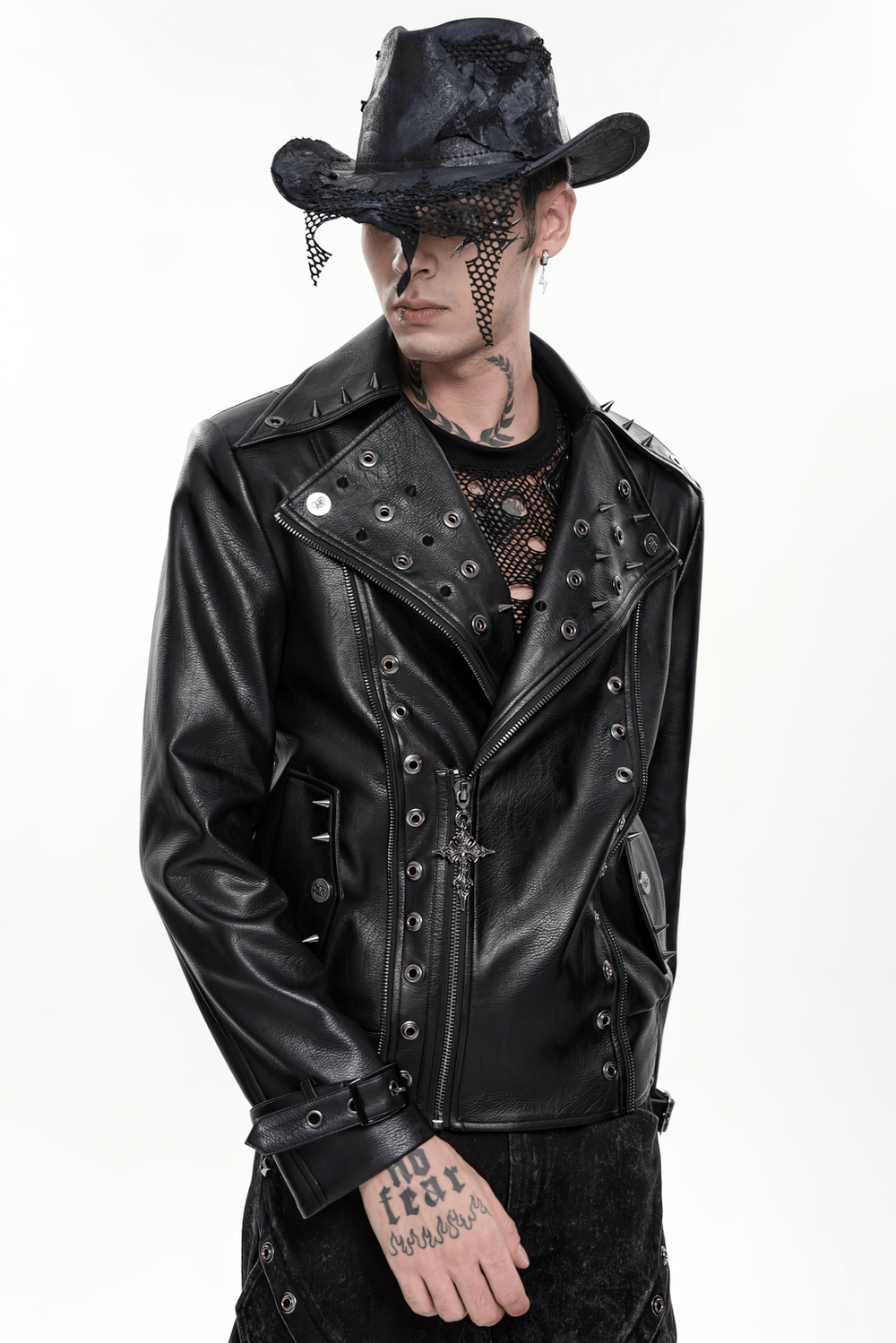 Men's Black Gothic Punk Biker Jacket with Spikes