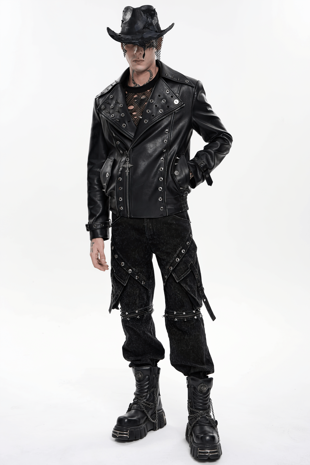 Men's Black Gothic Punk Biker Jacket with Spikes