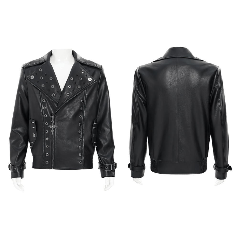 Men's Black Gothic Punk Biker Jacket with Spikes