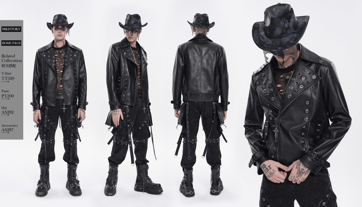 Men's Black Gothic Punk Biker Jacket with Spikes