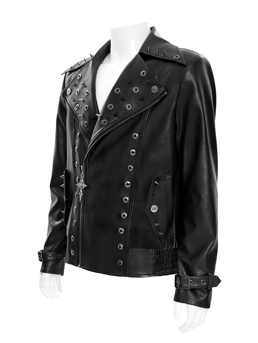 Men's Black Gothic Punk Biker Jacket with Spikes